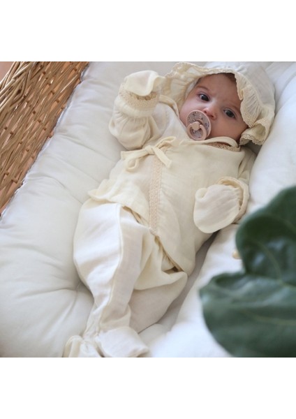 Krem Unisex Pamuklu Müslin Fistolu Yenidoğan Hastahane Çıkışı modelleri