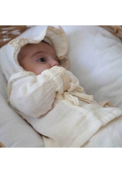 Krem Unisex Pamuklu Müslin Fistolu Yenidoğan Hastahane Çıkışı indirimleri