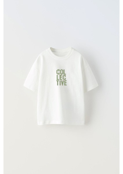 Collective Fly Knıt Yazılı Futbol Tasarım Baskılı Beyaz Çocuk T-Shirt