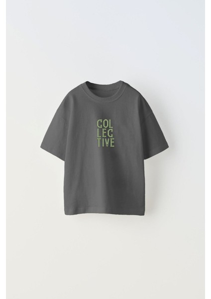 Collective Fly Knıt Yazılı Futbol Tasarım Baskılı Füme Çocuk T-Shirt