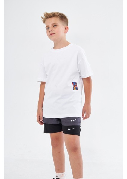 Basketbol Tasarım Baskılı Beyaz Çocuk T-Shirt