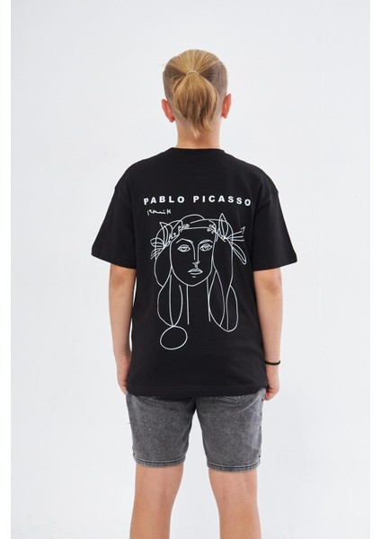 War And Peace Yazılı Pablo Picasso Tasarım Baskılı Siyah Çocuk T-Shirt fiyatları