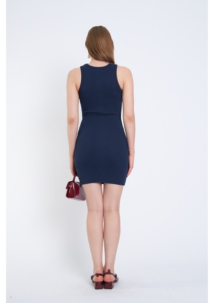 Halter Yaka Likralı Kaşkorse Mini Lacivert Elbise fiyatları