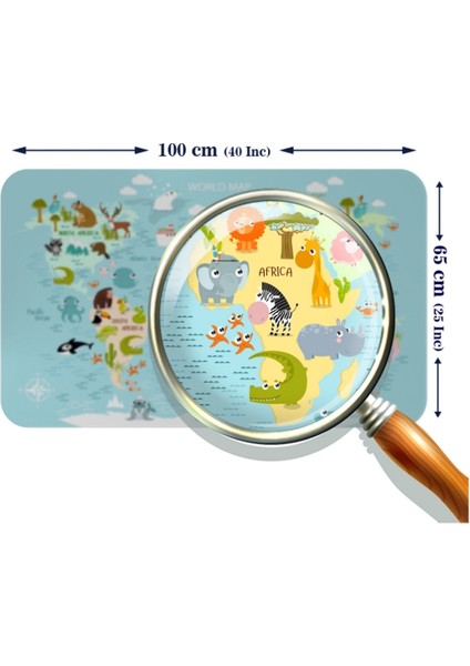 Eğitici Dünya Haritası Dünya Atlası Çocuk Odası Duvar Sticker, DEKORATIF-100X65-3782 Frd Hrt