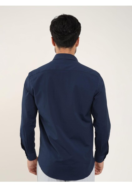Lacivert Erkek Regular Fit Düz Brent Yaka Uzun Kol Gömlek - 88189 indirimleri