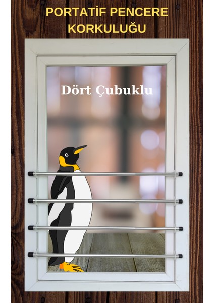 -4 Çubuklu Pencere Güvenlik Bariyeri (45Cm-80 Cm) Çocuklar Için Pencere Güvenlik Sistemleri, Portatif Pencere Korkuluğu. Beyaz