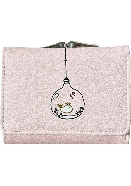 Kadın Üç Katlı Bozuk Para Cüzdanı Düz Renk Kısa Karikatür Tasarım Basit Sevimli Cüzdan Öğrenci Kart Sahibinin Cüzdanı (Yurt Dışından)