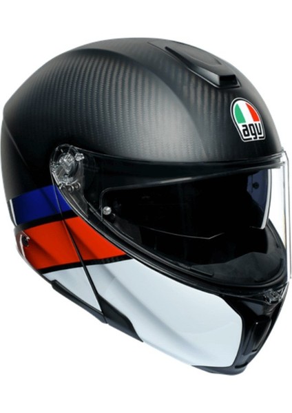 Agv Sportmodular Multi Plk Layer Carbon Kırmızı Mavi Çene Açılır Kask