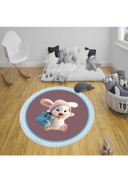 SİHİRLİ AYAKLAR 90x90 cm Dijital Kaymaz Yıkanabilir Sevimli Modern Çocuk Halısı Çocuk Odası Halısı