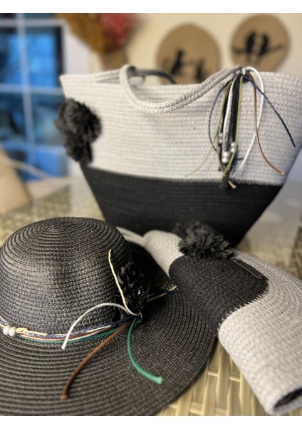 Vero 3lü Takım Plaj Çantası , El Çantası Clutch, Şapka, Totebag,çanta, Yazlık, Hediyelik,