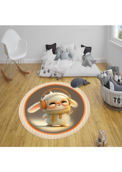 SİHİRLİ AYAKLAR 90x90 cm Dijital Kaymaz Yıkanabilir Sevimli Modern Çocuk Halısı Çocuk Odası Halısı