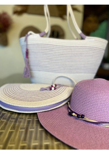 Vero 3lü Takım Plaj Çantası , El Çantası Clutch, Şapka, Totebag,çanta, Yazlık, Hediyelik,