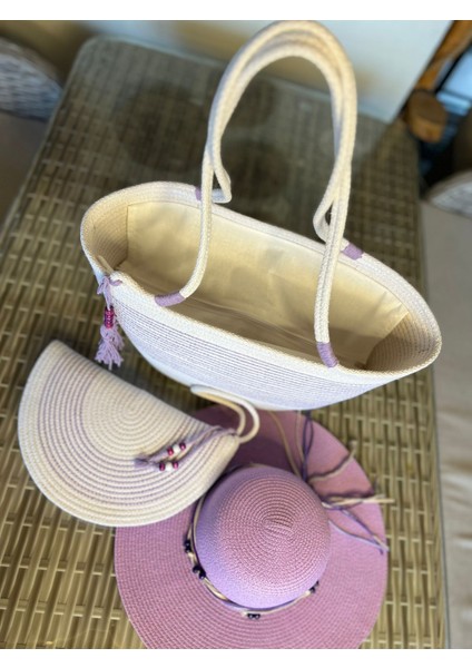 Vero 3lü Takım Plaj Çantası , El Çantası Clutch, Şapka, Totebag,çanta, Yazlık, Hediyelik, modelleri