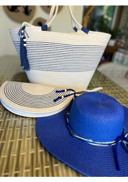Vero 3lü Takım Plaj Çantası , El Çantası Clutch, Şapka, Totebag,çanta, Yazlık, Hediyelik,