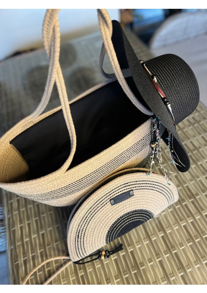 Vero 3lü Takım Plaj Çantası , El Çantası Clutch, Şapka, Totebag,çanta, Yazlık, Hediyelik,