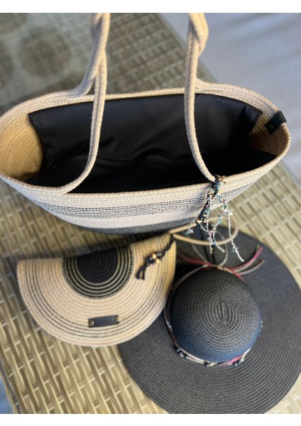 Vero 3lü Takım Plaj Çantası , El Çantası Clutch, Şapka, Totebag,çanta, Yazlık, Hediyelik,