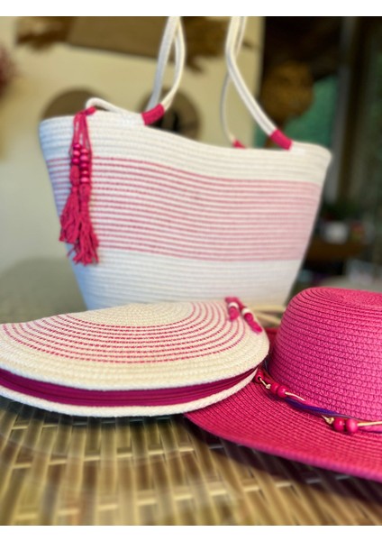 Vero 3lü Takım Plaj Çantası , El Çantası Clutch, Şapka, Totebag,çanta, Yazlık, Hediyelik,