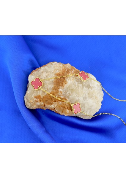 925 Ayar Gümüş Mercan Taşlı 3'lü Yonca Kolye fiyatları