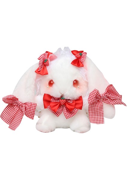 Tek Omuzlu Peluş Çanta, Dantel Fiyonk, Çilekli Tavşan Bebek, Küçük Omuz Çantası (Yurt Dışından)