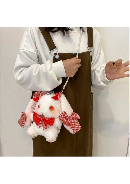 Tek Omuzlu Peluş Çanta, Dantel Fiyonk, Çilekli Tavşan Bebek, Küçük Omuz Çantası (Yurt Dışından) modelleri