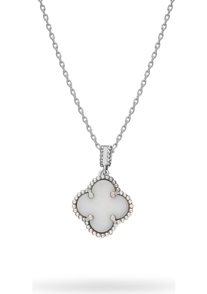 925 Ayar Gümüş Beyaz Taşlı Yonca Kolye