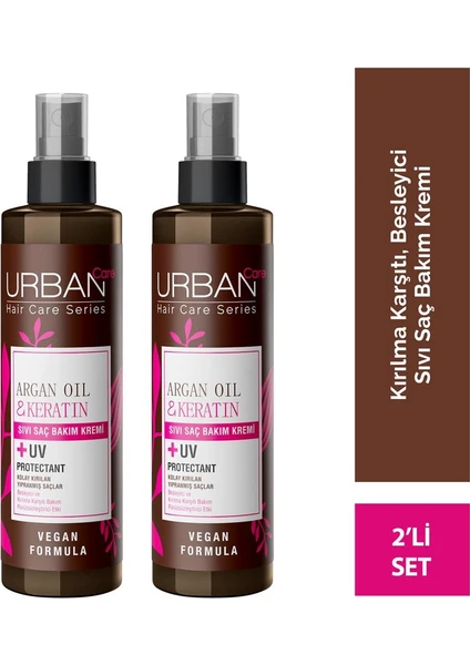 URBAN Care Argan Yağı Kolay Kırılan Yıpranmış Saçlara Özel Sıvı Saç Bakım Kremi-Vegan-200 ML x 2