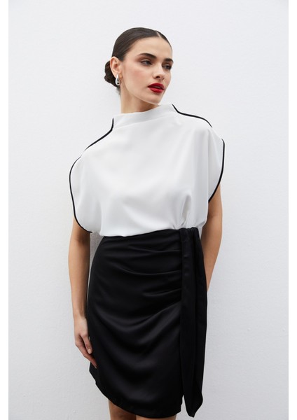 Boğazlı Kontrast Bluz - Ekru fiyatları