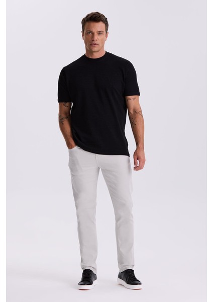 Siyah %100 Pamuk Desenli Bisiklet Yaka T-Shirt