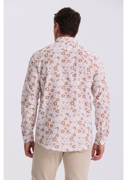 Kahve Çiçek Desenli Yaka Düğmeli Comfort Fit Gömlek fırsatları