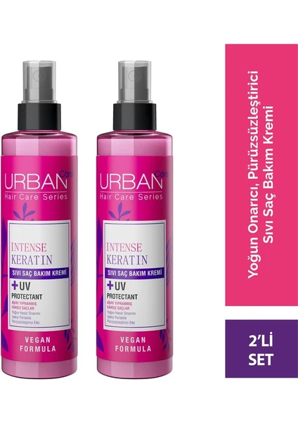 URBAN Care Intense Keratin Aşırı Yıpranmış Cansız Saçlara Özel Sıvı Saç Bakım Kremi-Vegan-200 ML x 2