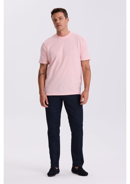 Pembe %100 Pamuk Desenli Bisiklet Yaka T-Shirt