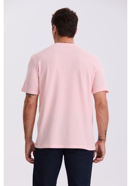 Pembe %100 Pamuk Desenli Bisiklet Yaka T-Shirt