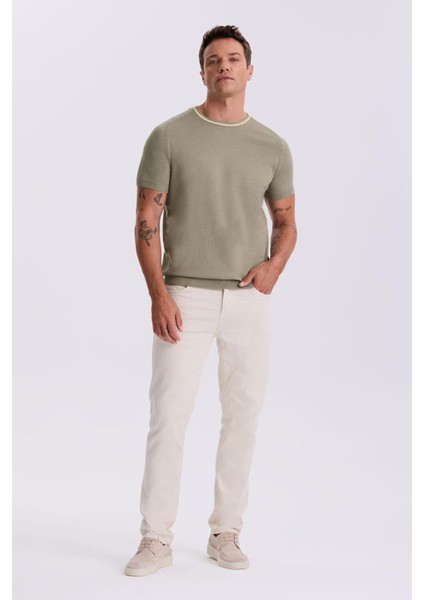 Haki Slim Fit Triko Bisiklet Yaka T-Shirt