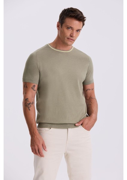 Haki Slim Fit Triko Bisiklet Yaka T-Shirt