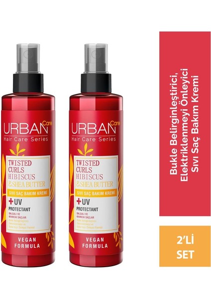 URBAN Care Hibiscus&Shea Butter Kıvırcık ve Dalgalı Saçlara Özel Sıvı Saç Bakım Kremi Vegan 200 ML x 2