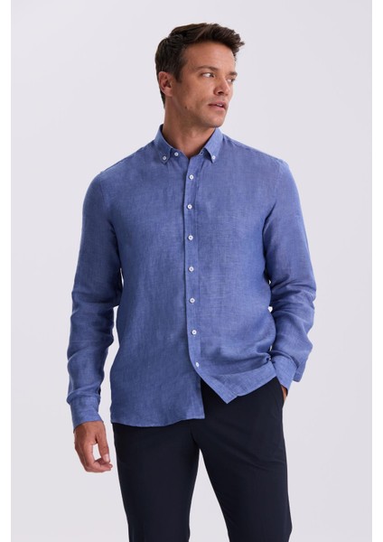 Saks %100 Keten Düğmeli Yaka Comfort Fit Gömlek fiyatları