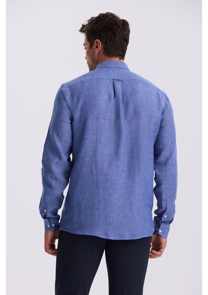 Saks %100 Keten Düğmeli Yaka Comfort Fit Gömlek fırsatları