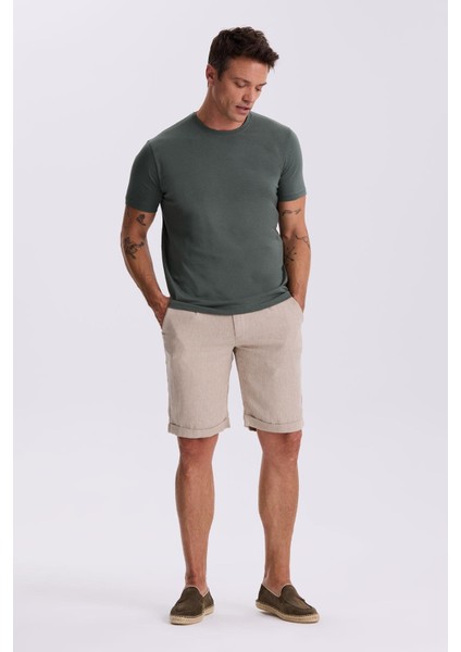 Haki %100 Pamuk Slim Fit Bisiklet Yaka Basic T-Shirt