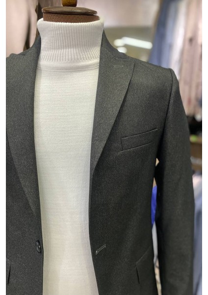 Slimfit Kesim Erkek Düz Desen Tek Ceket-Füme fiyatları