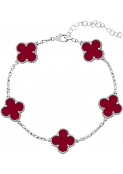 925 Ayar Gümüş Mercan Taşlı Yonca Bileklik