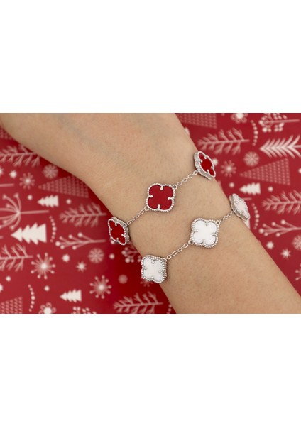 925 Ayar Gümüş Mercan Taşlı Yonca Bileklik fiyatları