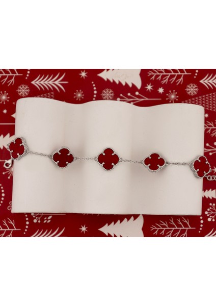 925 Ayar Gümüş Mercan Taşlı Yonca Bileklik modelleri