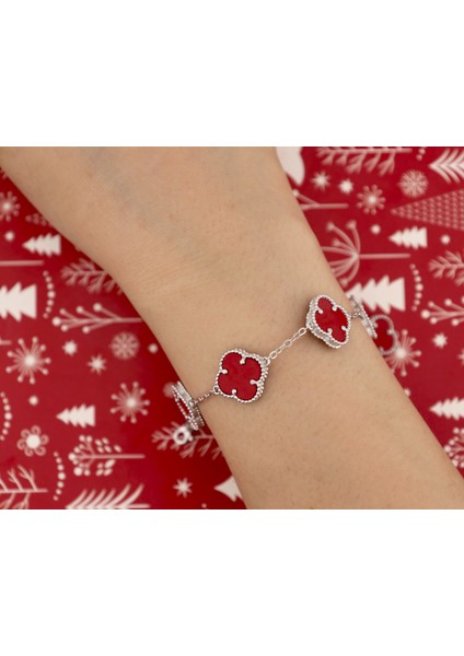 925 Ayar Gümüş Mercan Taşlı Yonca Bileklik fırsatları