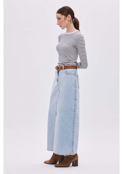 Mavi Önden Yırtmaçlı Kot Etek fiyatları