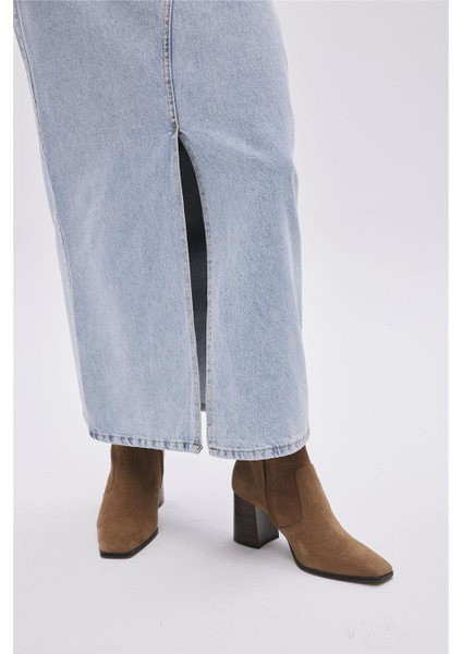 Mavi Önden Yırtmaçlı Kot Etek fırsatları