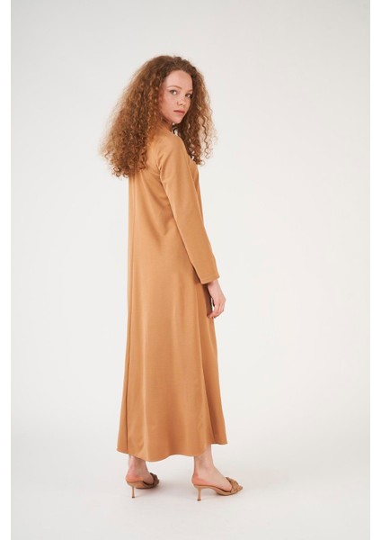 Önü Dikişli Elbise Camel modelleri