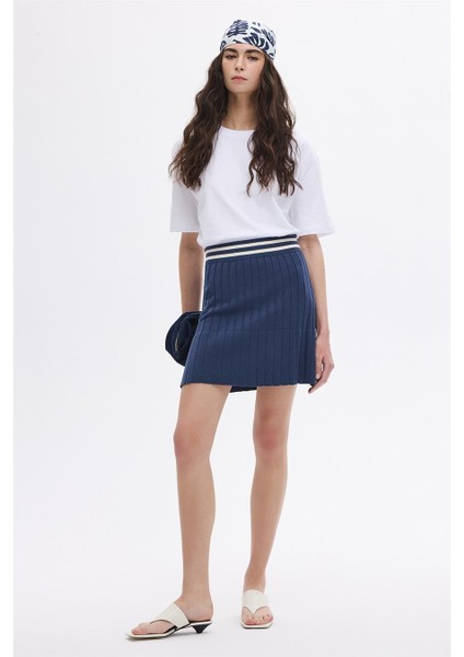 Indigo Pileli Triko Etek