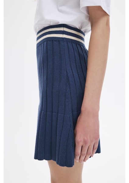 Indigo Pileli Triko Etek