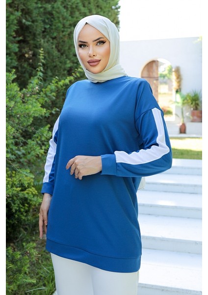 Şerit Detaylı Tunik 954 - Indigo