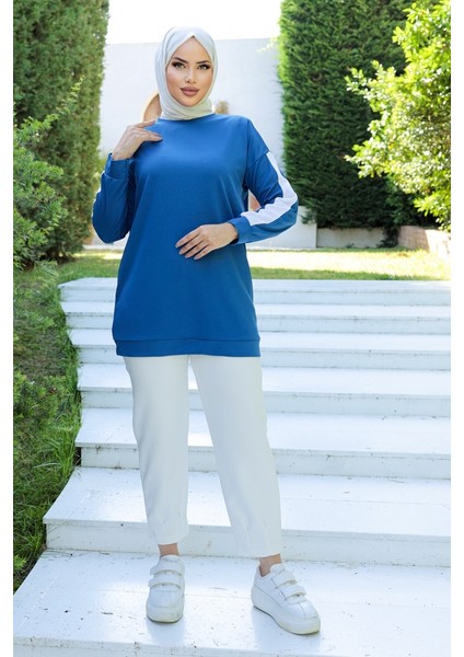 Şerit Detaylı Tunik 954 - Indigo